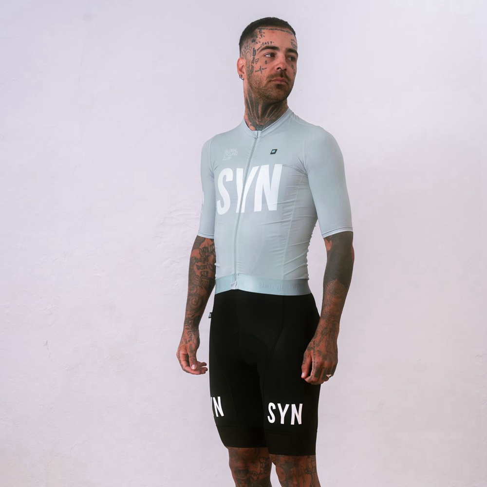 Cycling Bib Shorts - Srebrnoszary zestaw męskich oddychających koszulek rowerowych